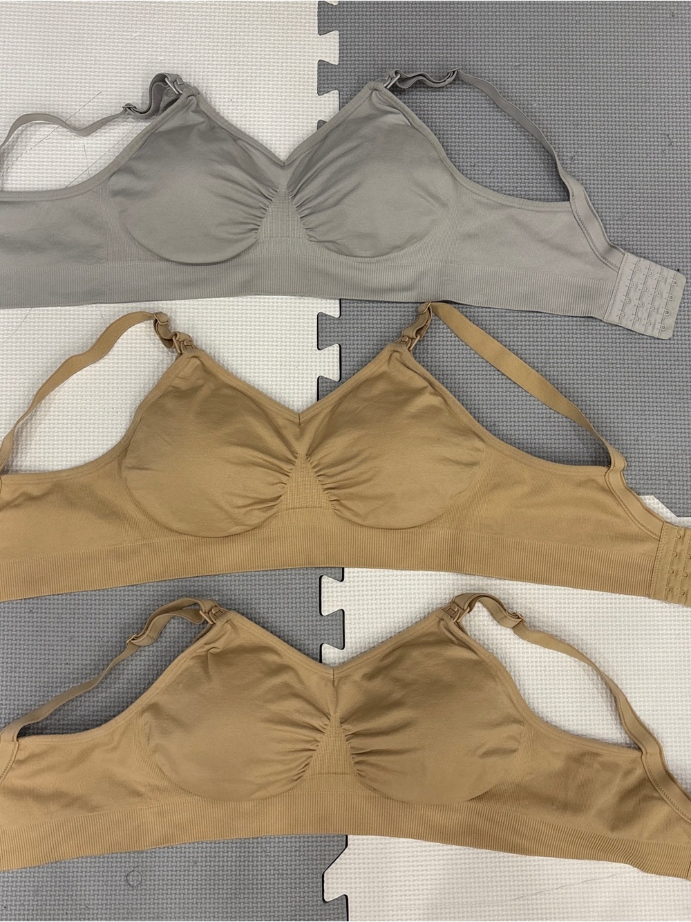 Seamless Wireless Comfort Nursing Bra - Gray and Tan